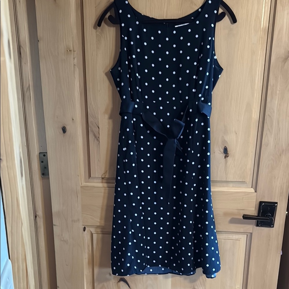 Elegant Navy Polka Dot Dress